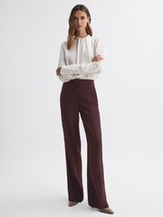 Reiss Burgundy Aleah Elasticated Waist Wide Leg Trousers - Image 1 of 5