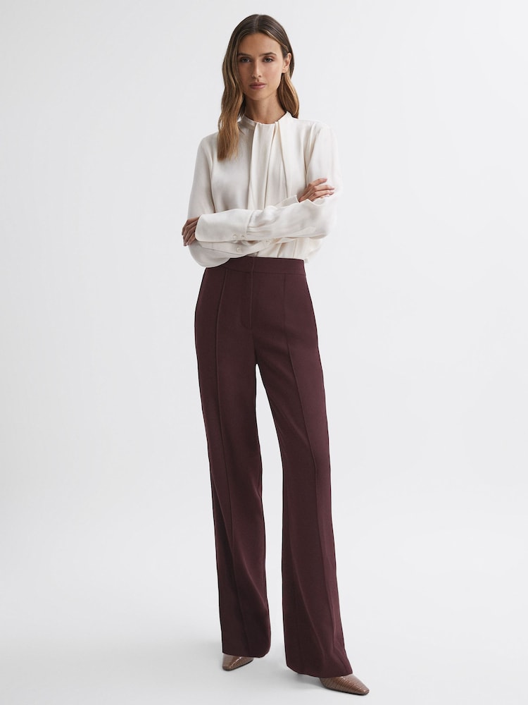 Reiss Burgundy Aleah Elasticated Waist Wide Leg Trousers - Image 1 of 5