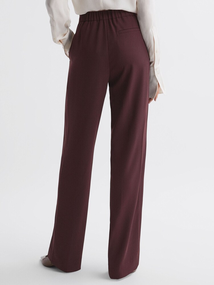 Reiss Burgundy Aleah Elasticated Waist Wide Leg Trousers - Image 5 of 5