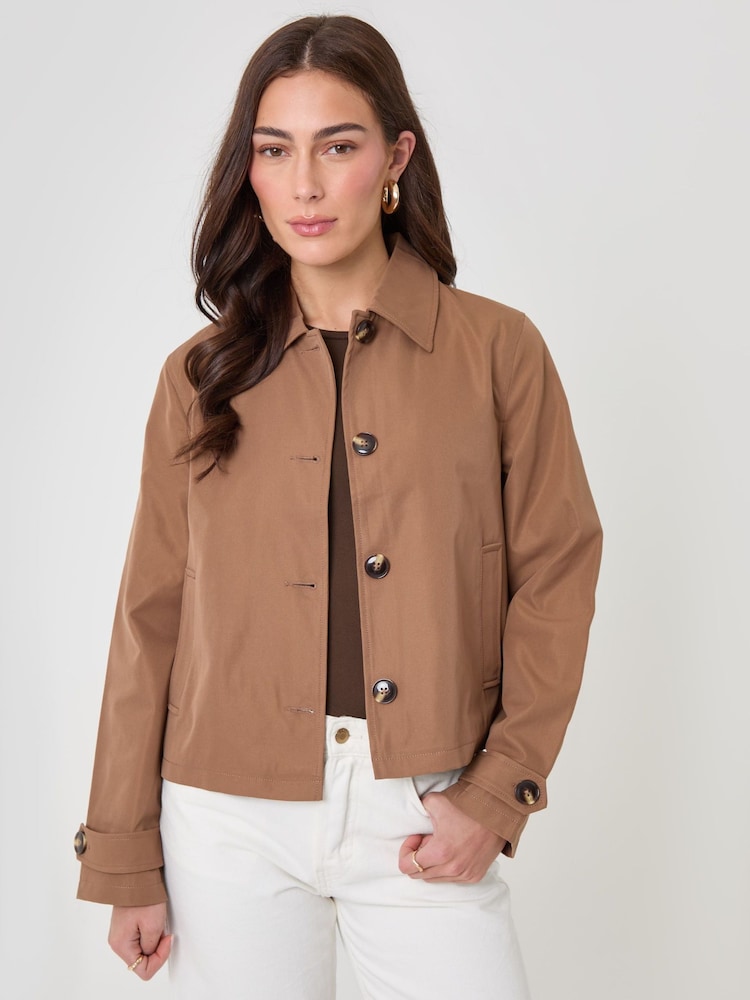 Threadbare Brown Cropped Trench Coat - Image 1 of 4