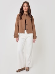 Threadbare Brown Cropped Trench Coat - Image 2 of 4