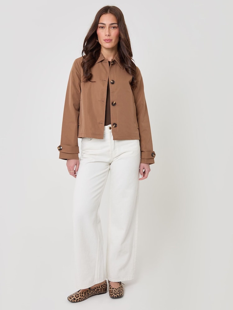 Threadbare Brown Cropped Trench Coat - Image 2 of 4