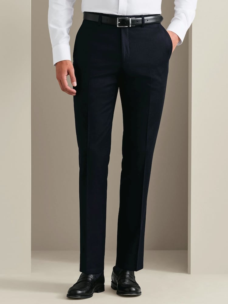 Navy Blå - Charles Tyrwhitt Flannel Slim Fit Plain Suit Trousers - Bild 5 av 5