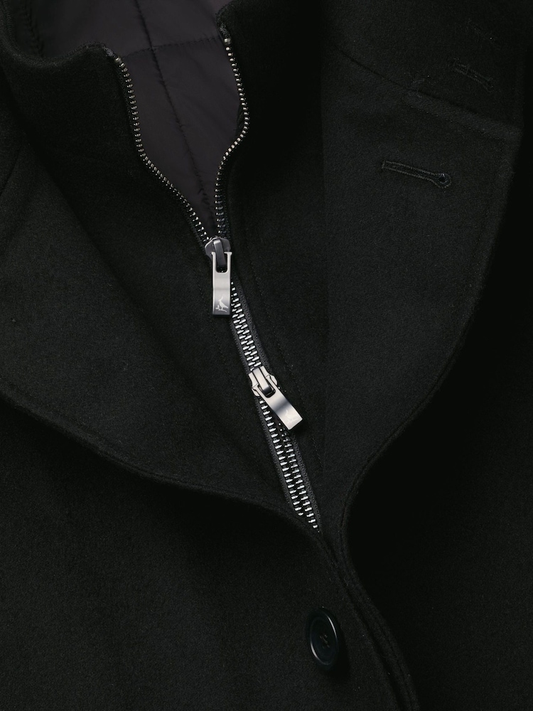 Charles Tyrwhitt Black Pure Wool Funnel Neck Overcoat - Image 6 of 6 Charles Tyrwhitt Black Pure Wool Funnel Neck Overcoat - Image 6 of 6