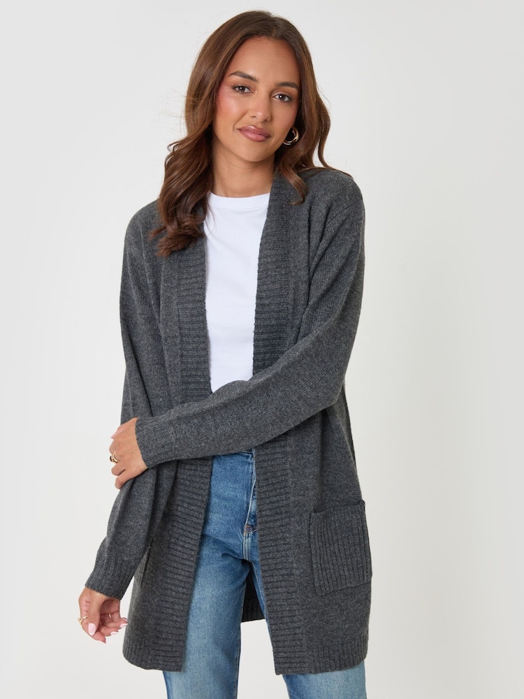 Threadbare Dark Grey Longline Knitted Cardigan - Image 1 of 4 Threadbare Dark Grey Longline Knitted Cardigan - Image 1 of 4