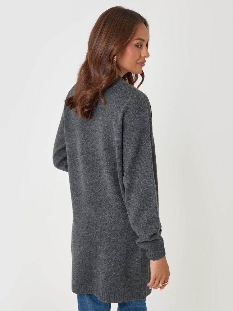 Threadbare Dark Grey Longline Knitted Cardigan - Image 2 of 4 Threadbare Dark Grey Longline Knitted Cardigan - Image 2 of 4