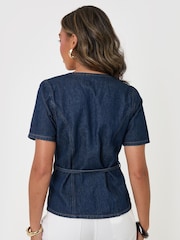 Threadbare Blue Denim Belted Short Sleeve Top - Image 2 of 4