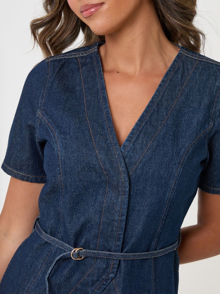Threadbare Blue Denim Belted Short Sleeve Top - Image 4 of 4 Threadbare Blue Denim Belted Short Sleeve Top - Image 4 of 4