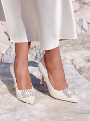 Linzi Ivory Bridal Anastasia Pearl Buckle Tweed Style Pumps - Image 1 of 5