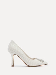 Linzi Ivory Bridal Anastasia Pearl Buckle Tweed Style Pumps - Image 2 of 5