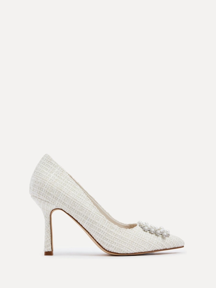 Linzi Ivory Bridal Anastasia Pearl Buckle Tweed Style Pumps - Image 2 of 5