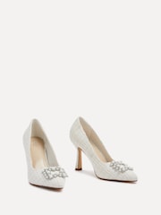 Linzi Ivory Bridal Anastasia Pearl Buckle Tweed Style Pumps - Image 3 of 5