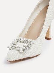 Linzi Ivory Bridal Anastasia Pearl Buckle Tweed Style Pumps - Image 5 of 5