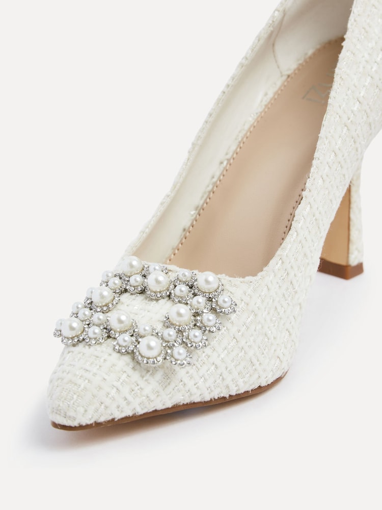 Linzi Ivory Bridal Anastasia Pearl Buckle Tweed Style Pumps - Image 5 of 5
