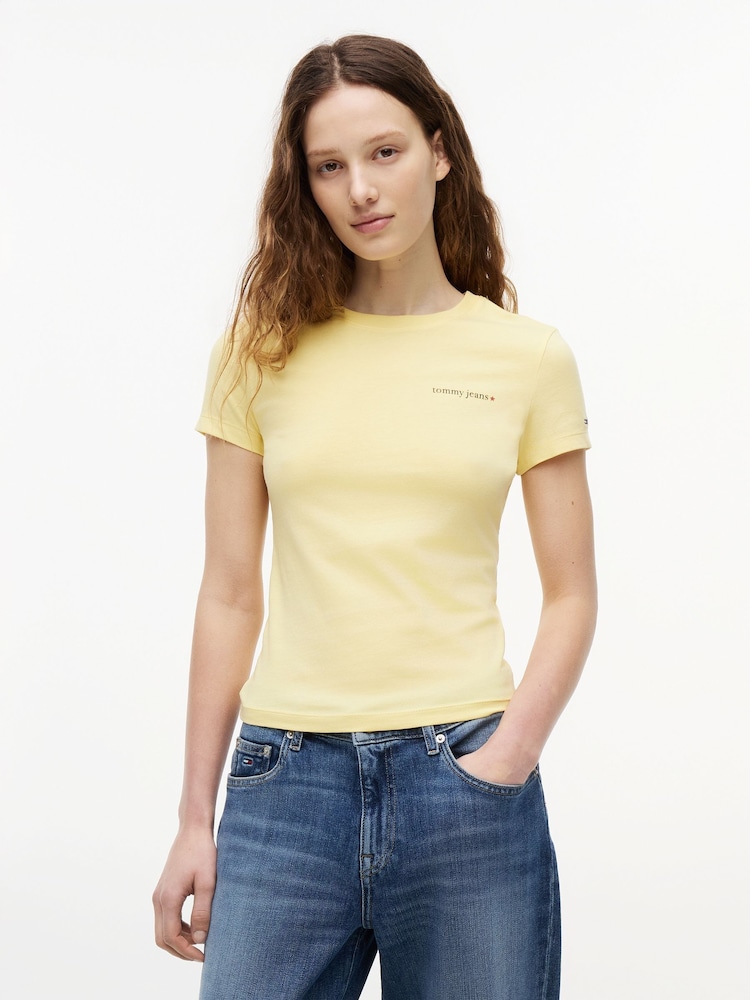 Tommy Jeans Yellow Logo Slim Jersey T-Shirt - Image 1 of 5
