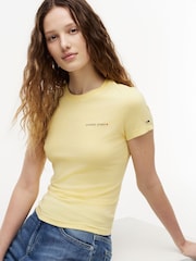 Tommy Jeans Yellow Logo Slim Jersey T-Shirt - Image 4 of 5