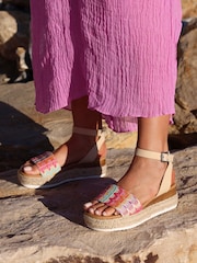 Linzi Natural Wide Fit Sahara Multicoloured Raffia Espadrille Inspired Sandals - Image 1 of 5