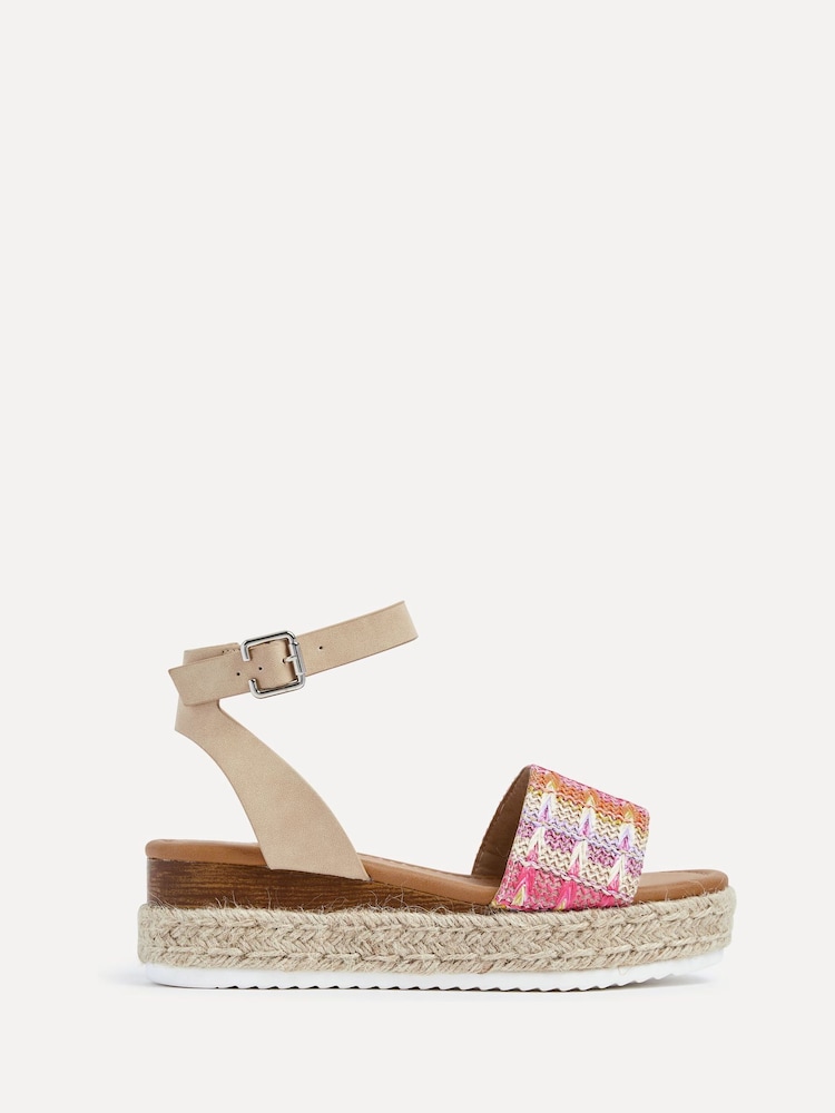 Linzi Natural Wide Fit Sahara Multicoloured Raffia Espadrille Inspired Sandals - Image 2 of 5