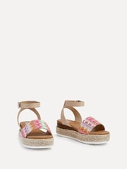 Linzi Natural Wide Fit Sahara Multicoloured Raffia Espadrille Inspired Sandals - Image 3 of 5