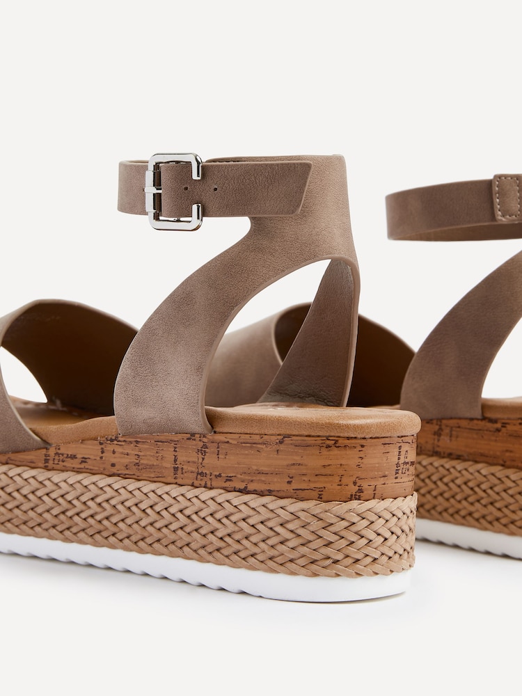 Linzi Nude Wide Fit Shore Wedges With Cork Detail And Ankle Strap - Image 5 of 5