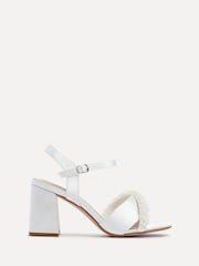 Linzi Ivory Bridal Satin Block Heels With Pearl Embellished Toe Strap - Image 2 of 6