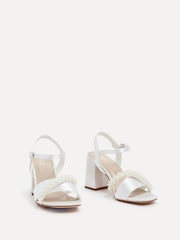 Linzi Ivory Bridal Satin Block Heels With Pearl Embellished Toe Strap - Image 3 of 6