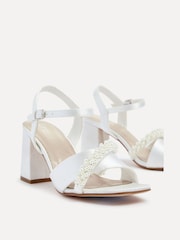 Linzi Ivory Bridal Satin Block Heels With Pearl Embellished Toe Strap - Image 4 of 6