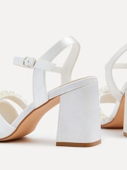 Linzi Ivory Bridal Satin Block Heels With Pearl Embellished Toe Strap - Image 5 of 6