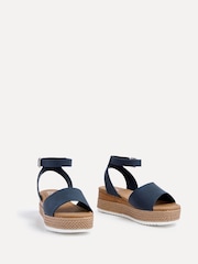 Linzi Blue Wide Fit Shore Wedges With Cork Detail And Ankle Strap - Image 3 of 5