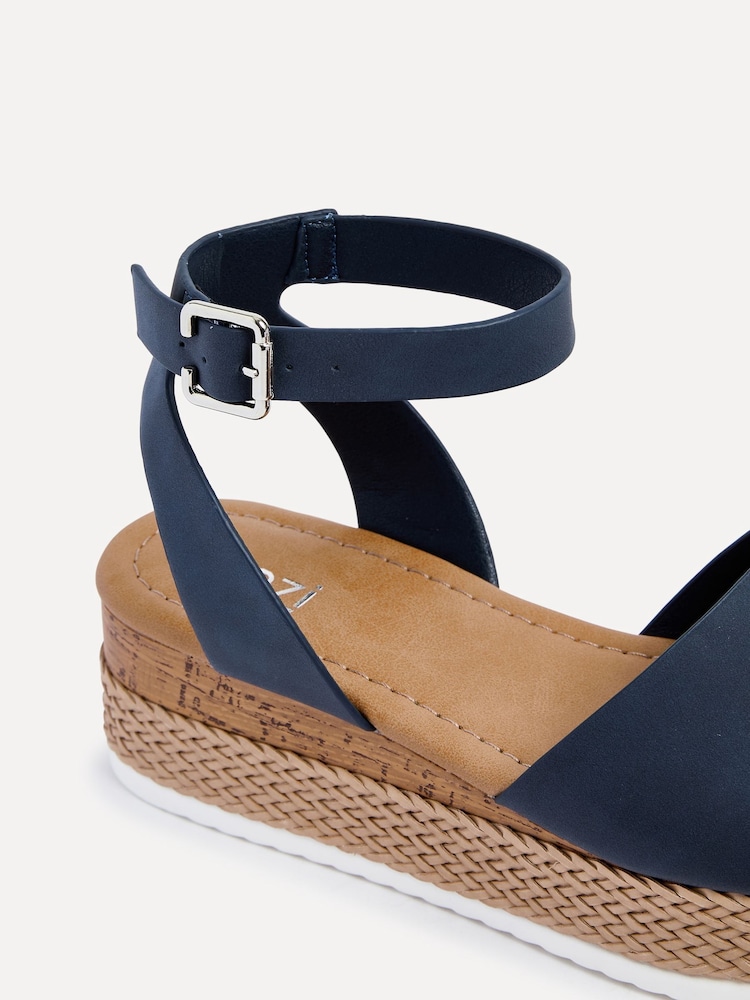 Linzi Blue Wide Fit Shore Wedges With Cork Detail And Ankle Strap - Image 5 of 5