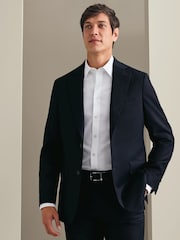 Charles Tyrwhitt Blue Navy Mocha Flannel Slim Fit Plain Suit Jacket - Image 1 of 6