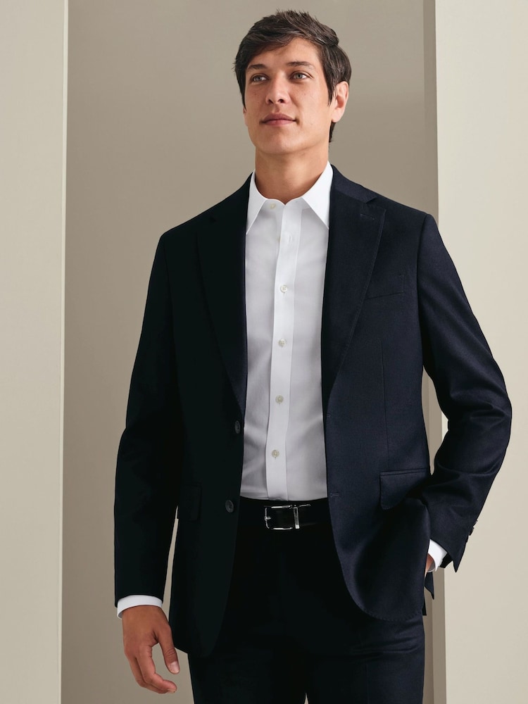 Charles Tyrwhitt Blue Navy Mocha Flannel Slim Fit Plain Suit Jacket - Image 1 of 6 Charles Tyrwhitt Blue Navy Mocha Flannel Slim Fit Plain Suit Jacket - Image 1 of 6