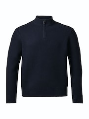 כחול כהה - Charles Tyrwhitt סוודר מצמר מרינו עבה עם רוכסן בצווארון - תמונה 3 מתוך 5