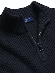 כחול כהה - Charles Tyrwhitt סוודר מצמר מרינו עבה עם רוכסן בצווארון - תמונה 5 מתוך 5