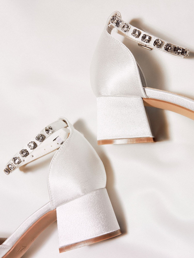 Linzi Ivory Bridal Jordanna Low Block Court Heels With Embellished Ankle Strap - Image 6 of 6