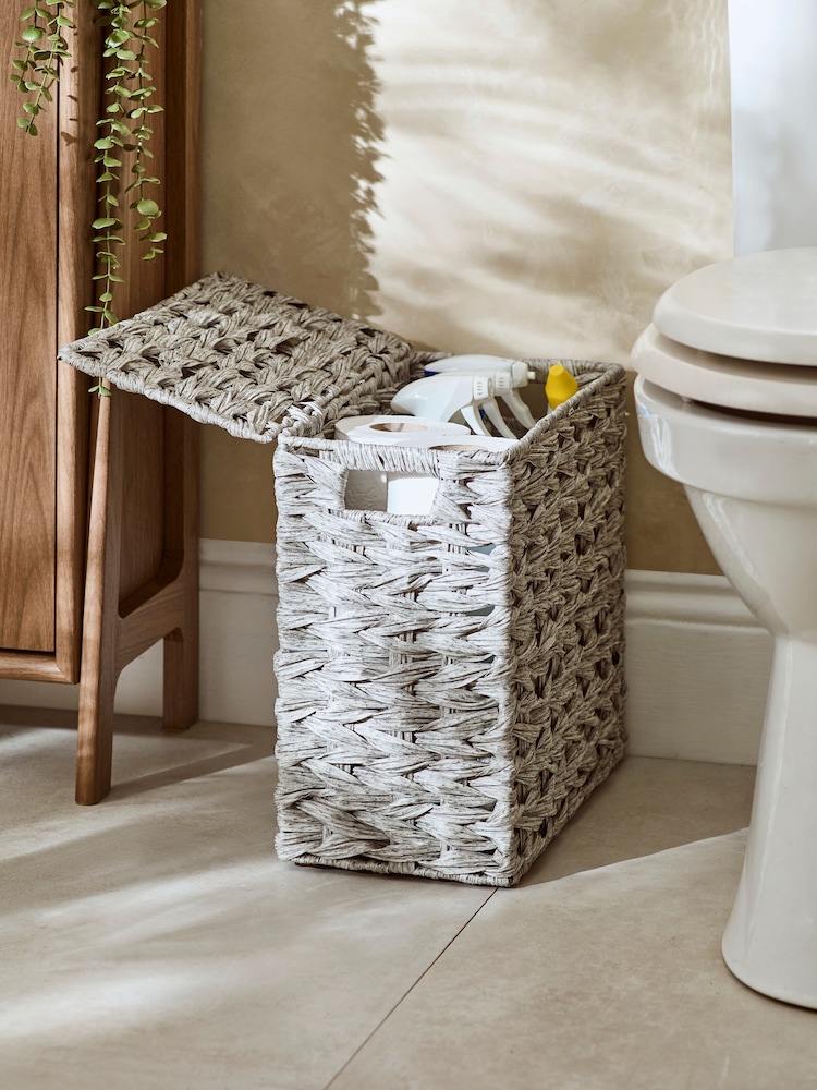 Grey Plastic Wicker Storage Basket - Image 1 of 10
