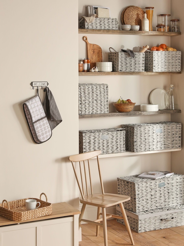 Grey Plastic Wicker Storage Basket - Image 10 of 10