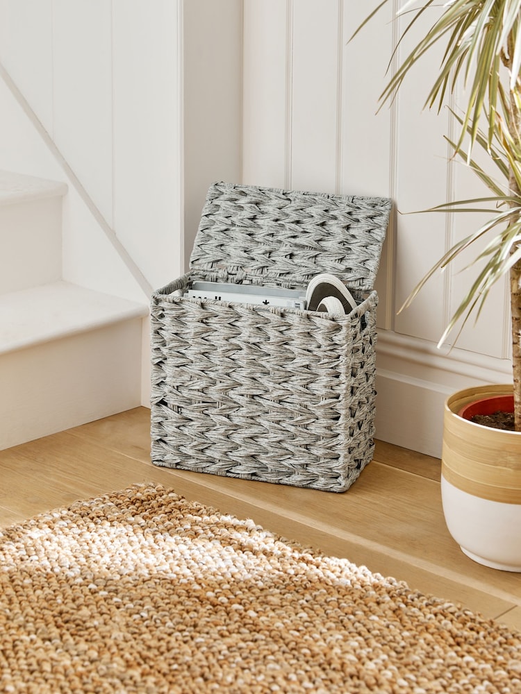 Grey Plastic Wicker Storage Basket - Image 2 of 10