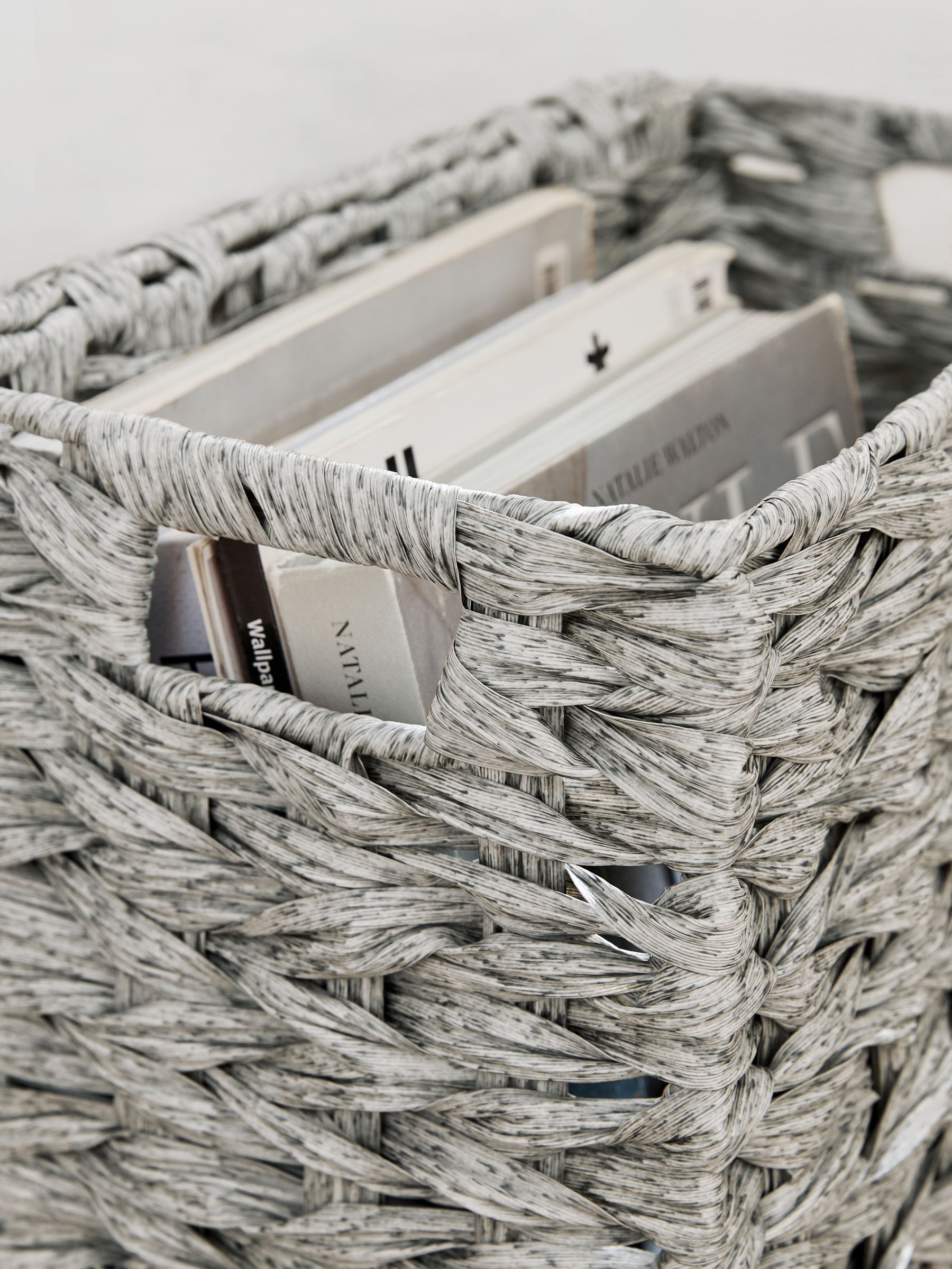 Buy Grey Plastic Wicker Effect Slim Storage Basket from Next USA