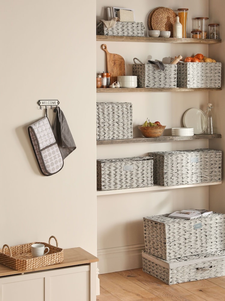 Grey Plastic Wicker Storage Basket - Image 9 of 10