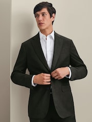 Charles Tyrwhitt Green Mocha Flannel Slim Fit Plain Suit Jacket - Image 1 of 6