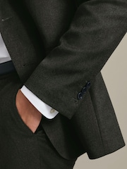 Charles Tyrwhitt Green Mocha Flannel Slim Fit Plain Suit Jacket - Image 4 of 6