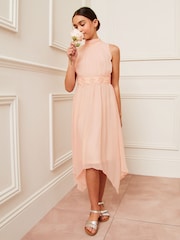 Lipsy Pink Flower Trim Hanky Hem Occasion Dress 5-16yrs - Image 3 of 4