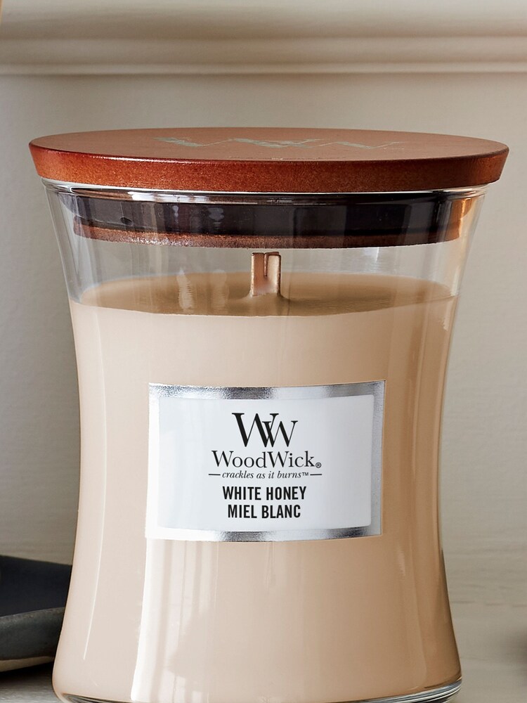 Woodwick Cream Medium Hourglass Scented Candle with Crackle Wick Honey - Image 1 of 3