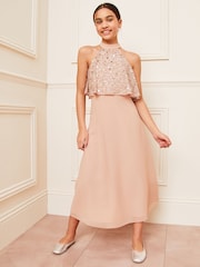 Lipsy Pink Teen Embellished Halter Occasion Skirt Dress (10-16yrs) - Image 1 of 4
