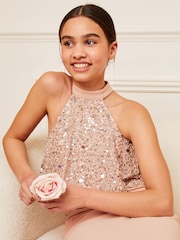 Lipsy Pink Teen Embellished Halter Occasion Skirt Dress (10-16yrs) - Image 2 of 4