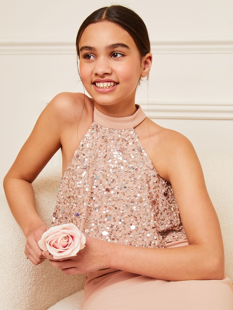 Lipsy Pink Teen Embellished Halter Occasion Skirt Dress (10-16yrs) - Image 2 of 4