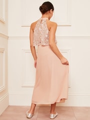 Lipsy Pink Teen Embellished Halter Occasion Skirt Dress (10-16yrs) - Image 4 of 4