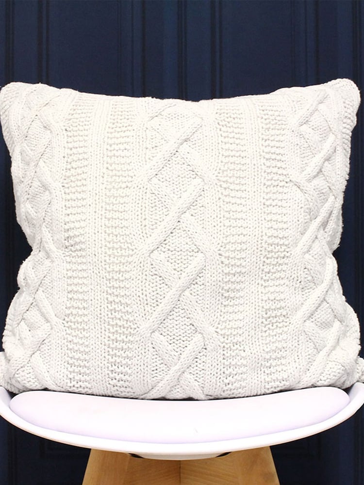 Riva Paoletti Cream Aran Cable Knit Polyester Filled Cushion - Image 1 of 3
