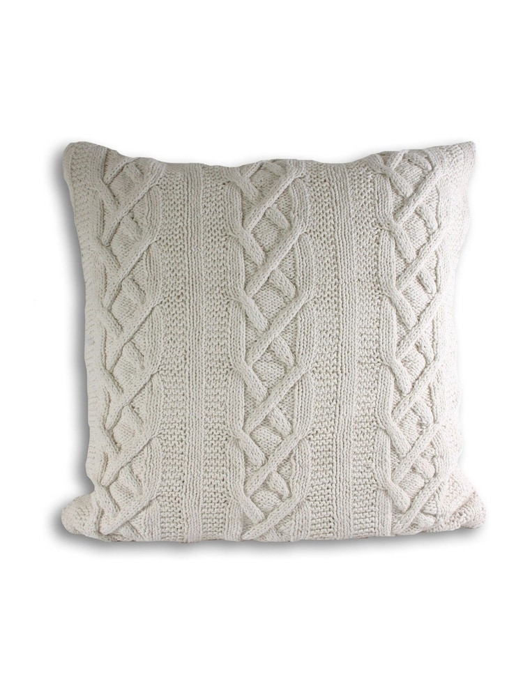 Riva Paoletti Cream Aran Cable Knit Polyester Filled Cushion - Image 2 of 3